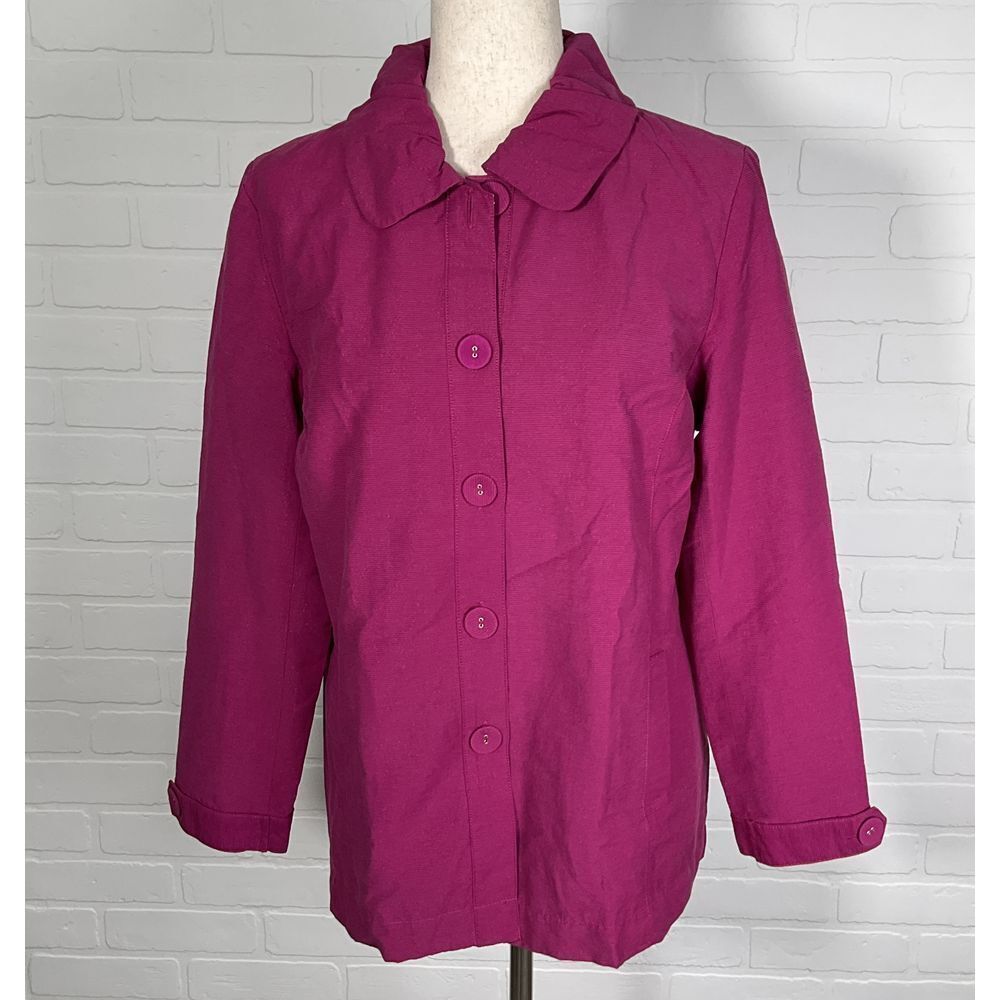 Chicos‎ Jacket Women 1 Medium 8 Magenta Pink Sparkly Cotton Ruched Casual Cotton